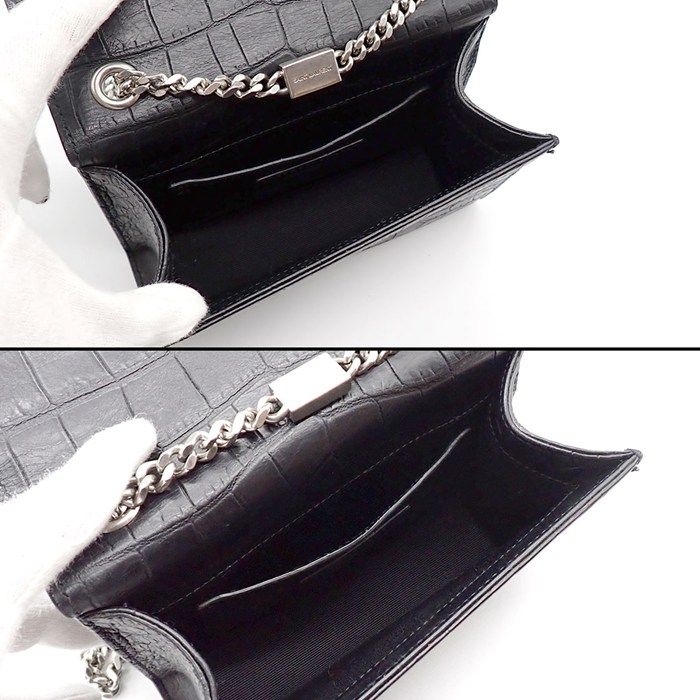 Saint Laurent Shoulder Bag Kate Tassel Mini Black Crocodile Embossed Leather — view 5