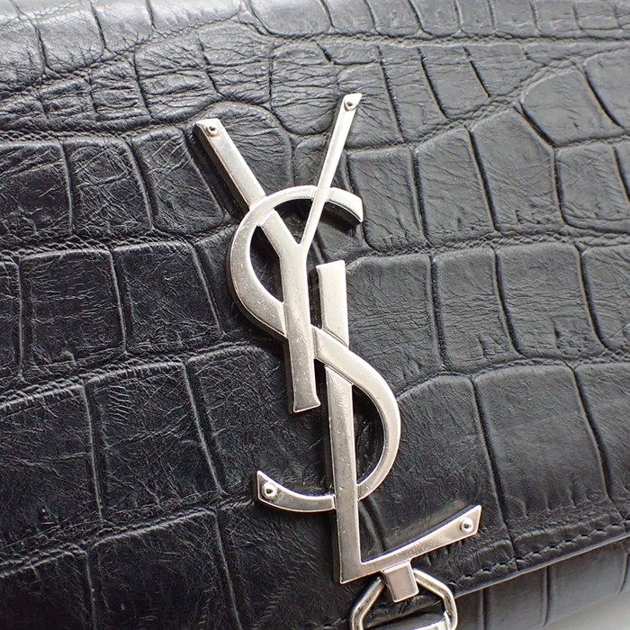 Saint Laurent Shoulder Bag Kate Tassel Mini Black Crocodile Embossed Leather — view 7
