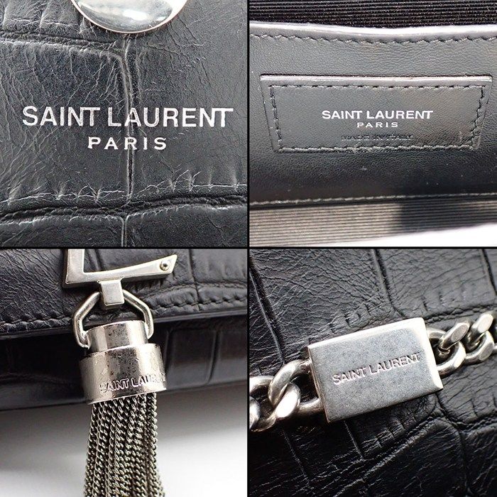 Saint Laurent Shoulder Bag Kate Tassel Mini Black Crocodile Embossed Leather — view 6