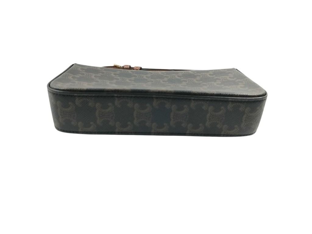 Celine Shoulder Bag Claude Triomphe Brown Black Leather Gold — view 4