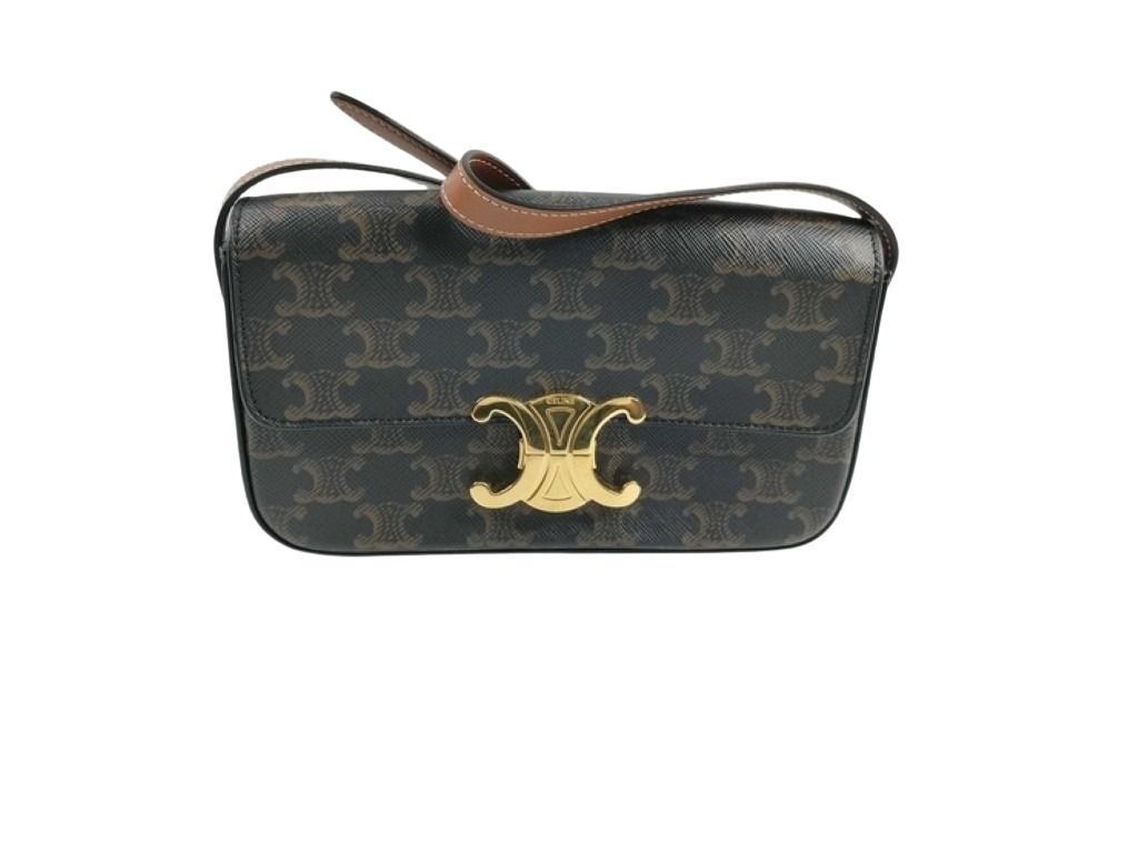 Celine Shoulder Bag Claude Triomphe Brown Black Leather Gold