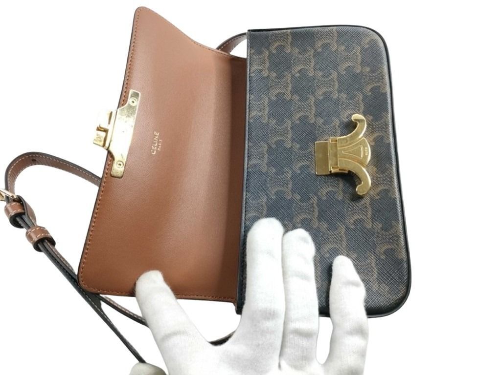 Celine Shoulder Bag Claude Triomphe Brown Black Leather Gold — view 7