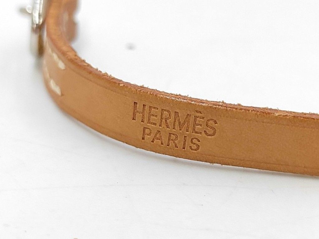 Hermes Bracelet Brown Leather Long Silver — view 5