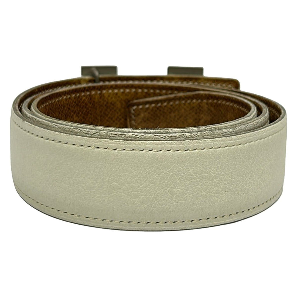 Hermes Belt S H White Brown Silver Reversible Leather — view 2