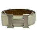 Hermes Belt S H White Brown Silver Reversible Leather