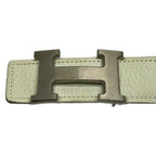 Hermes Belt S H White Brown Silver Reversible Leather — view 3