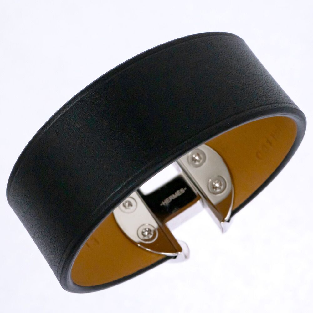 Hermes Leather Bracelet Black T3 Bangle — view 4