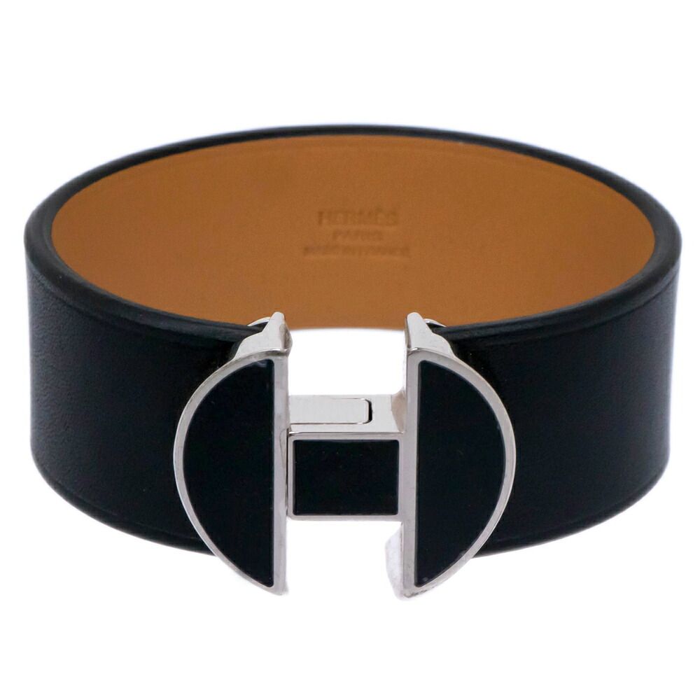Hermes Leather Bracelet Black T3 Bangle