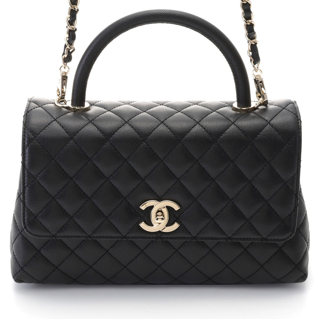 Chanel Quilted Coco Handle 2-Way Bag Black Caviar Leather