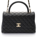 Chanel Quilted Coco Handle 2-Way Bag Black Caviar Leather