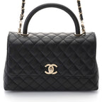 Chanel Quilted Coco Handle 2-Way Bag Black Caviar Leather