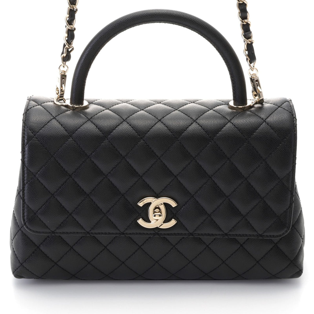 Chanel Quilted Coco Handle 2-Way Bag Black Caviar Leather