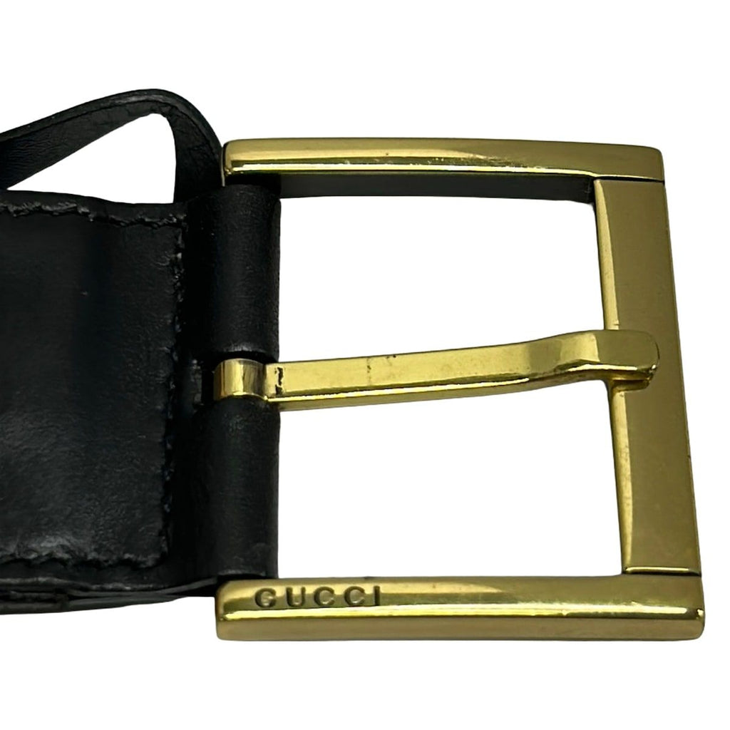 Gucci Belt 70 28 GG Pattern Black Gold Leather — view 3