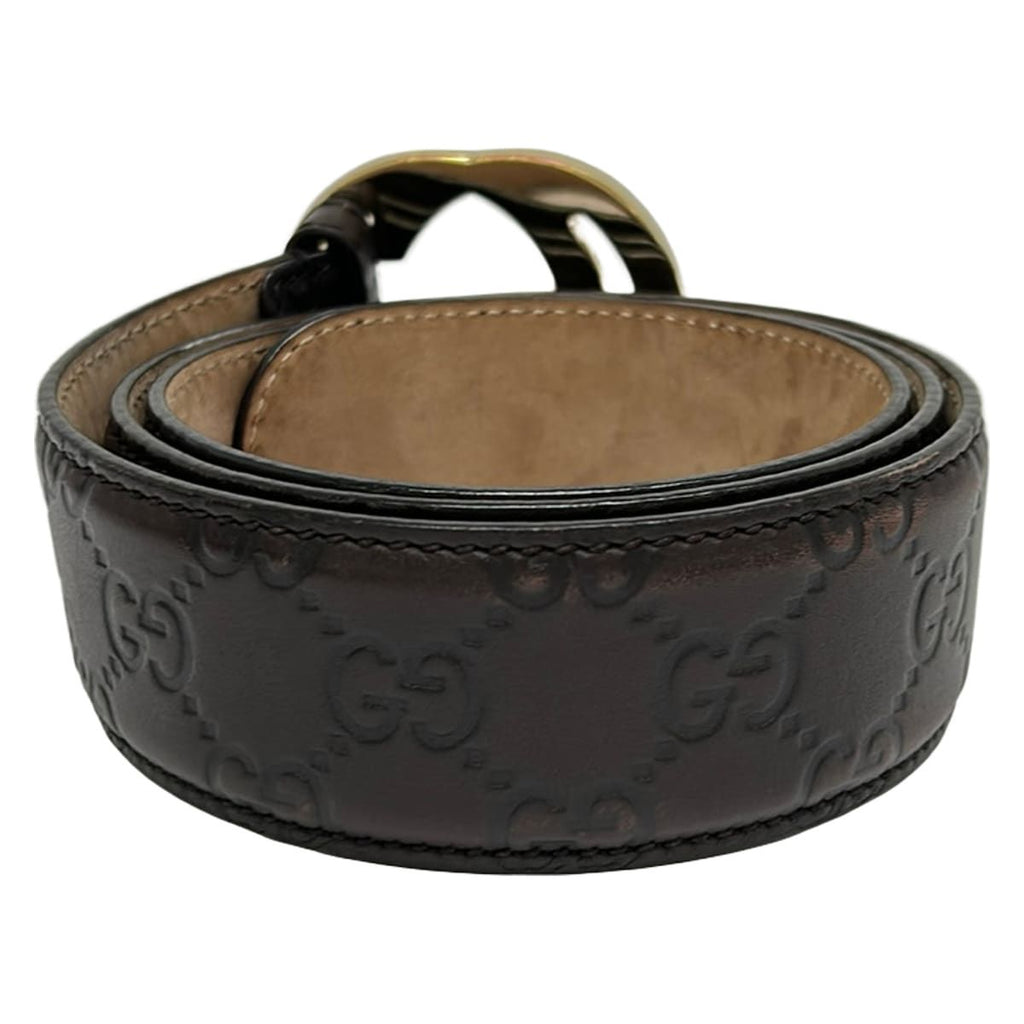 Gucci Belt 85 34 Dark Brown Gold Guccissima Line Interlocking G Leather — view 2
