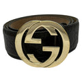 Gucci Belt 85 34 Dark Brown Gold Guccissima Line Interlocking G Leather