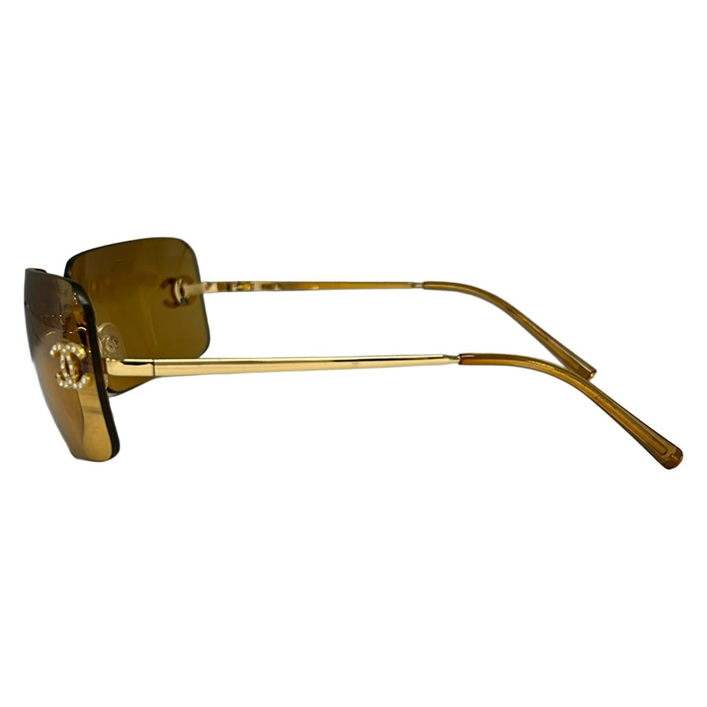 Chanel Sunglasses Light Brown Gold CC Logo Rhinestone Eyewear — view 2