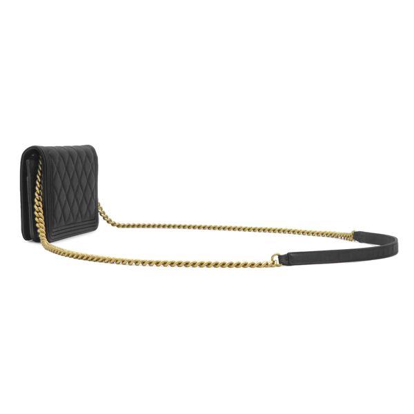 Chanel Chain Wallet Boy Caviar Leather Black Matte Gold Shoulder Bag 26 — view 2