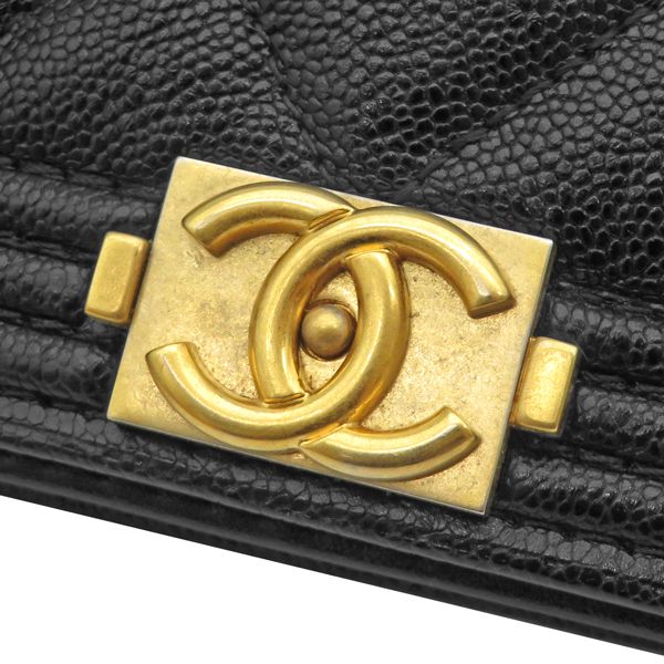 Chanel Chain Wallet Boy Caviar Leather Black Matte Gold Shoulder Bag 26 — view 5