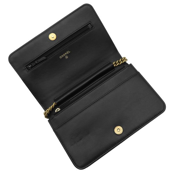Chanel Chain Wallet Boy Caviar Leather Black Matte Gold Shoulder Bag 26 — view 7
