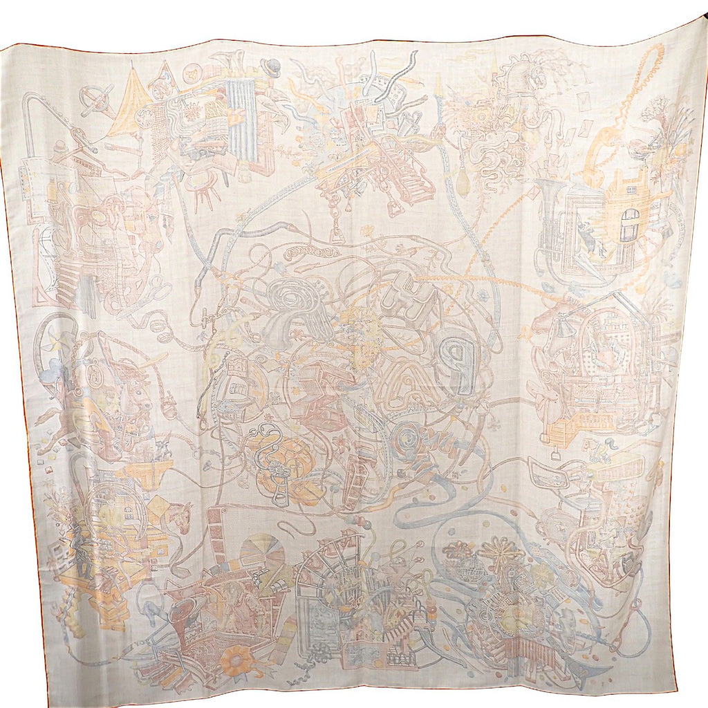Hermes Carre Geant Large Shawl World of 11 Scarf Cashmere Silk White — view 2