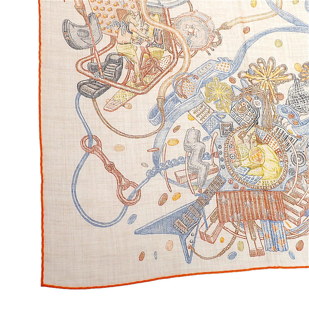 Hermes Carre Geant Large Shawl World of 11 Scarf Cashmere Silk White — view 6
