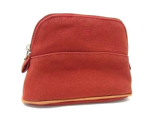 Hermes Makeup Pouch Bolide 16 Red Brown Canvas Silver