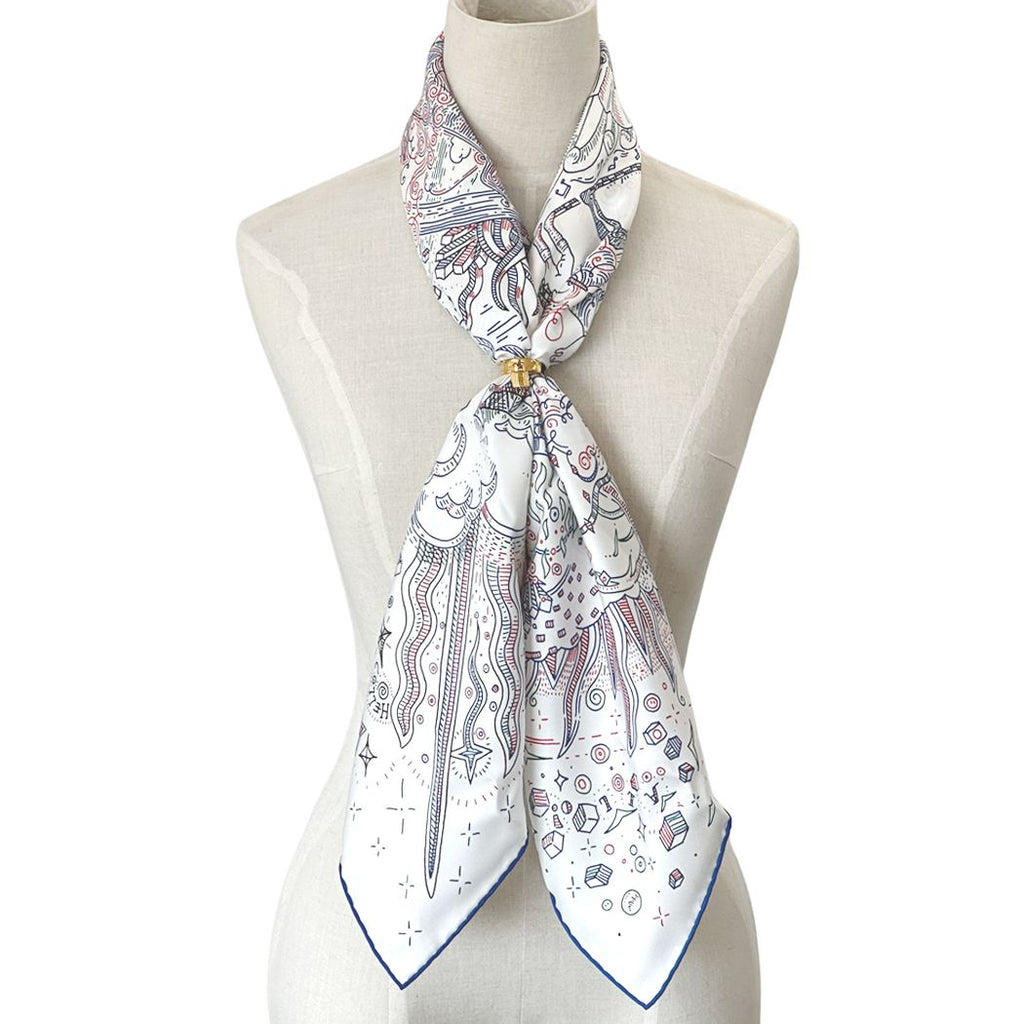 Hermes Scarf Carre 90 Please Hold the Line Silk White Blue Carriage Large — view 8