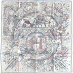 Hermes Scarf Carre 90 Please Hold the Line Silk White Blue Carriage Large