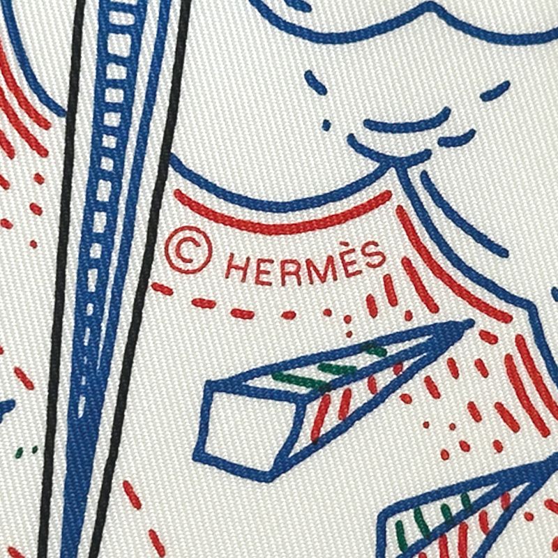 Hermes Scarf Carre 90 Please Hold the Line Silk White Blue Carriage Large — view 5