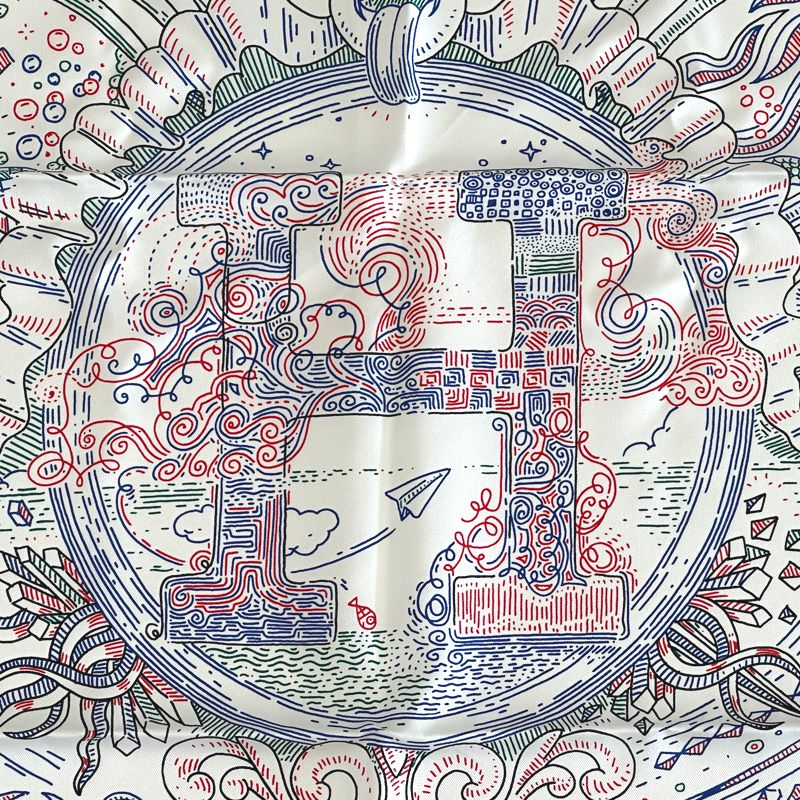 Hermes Scarf Carre 90 Please Hold the Line Silk White Blue Carriage Large — view 2