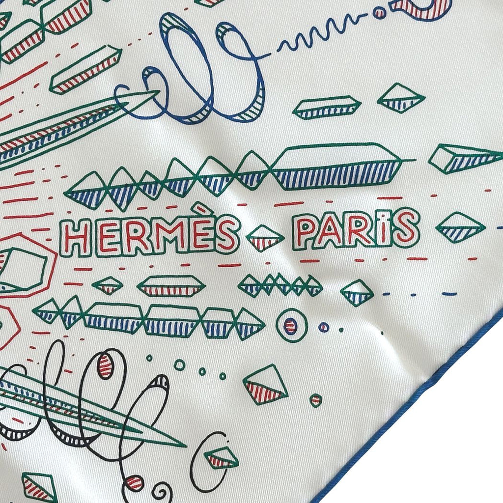 Hermes Scarf Carre 90 Please Hold the Line Silk White Blue Carriage Large — view 3