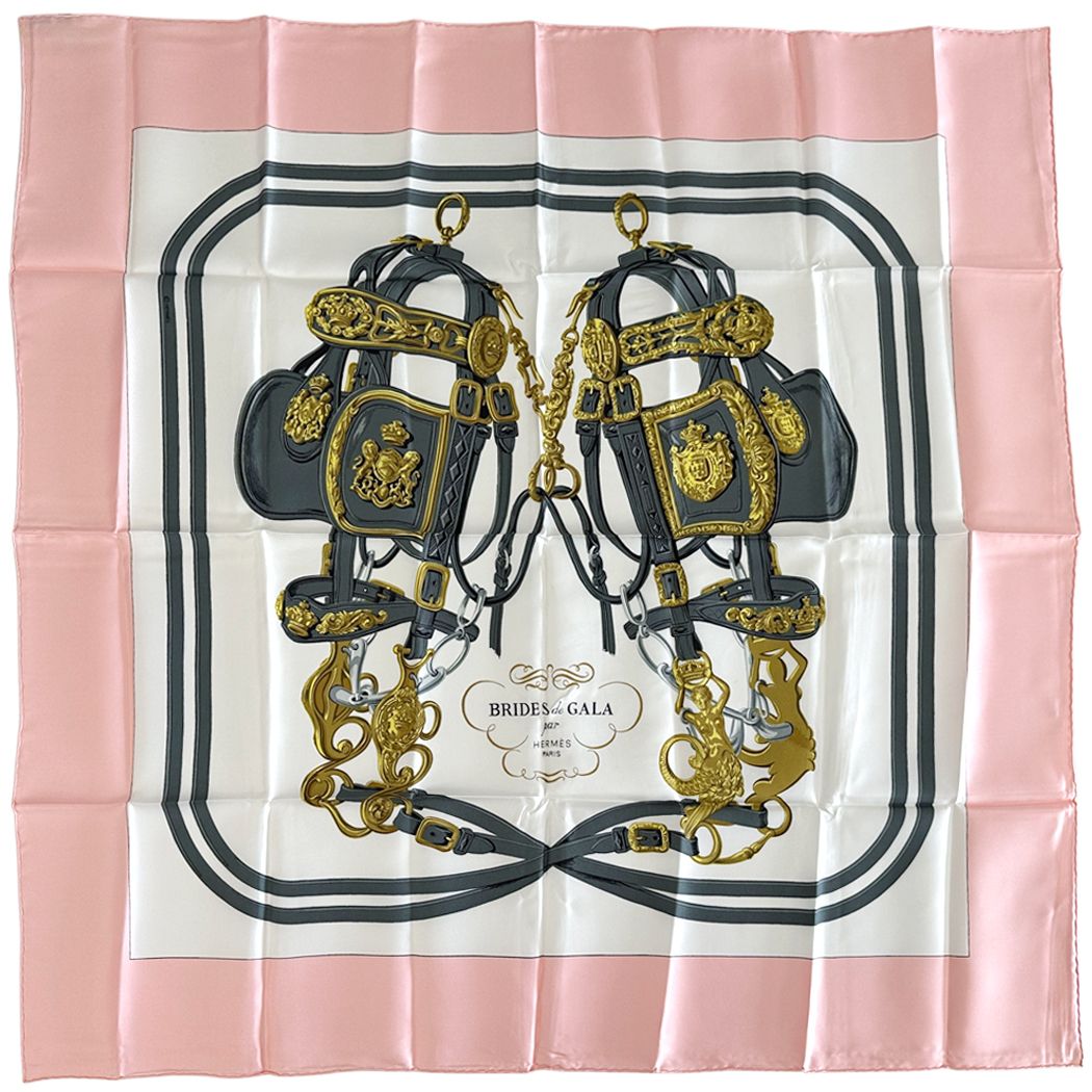 Hermes Scarf Carre 90 Brides de Gala Ceremonial Bridle Silk Pink Harness