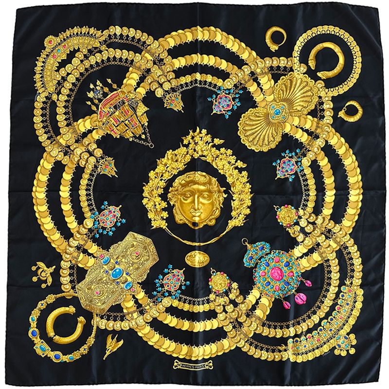 Hermes Scarf Carre 90 Kosmima Space Silk Black Ancient Greece Goldsmith Large