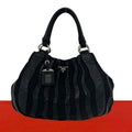 Prada Logo Stripe Tessuto Nylon Nappa Leather Tote Bag Black