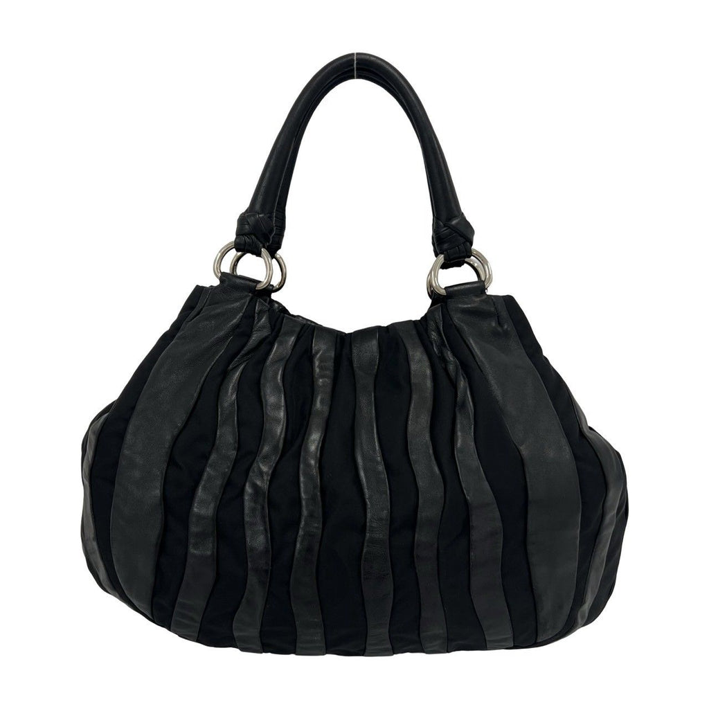 Prada Logo Stripe Tessuto Nylon Nappa Leather Tote Bag Black — view 3