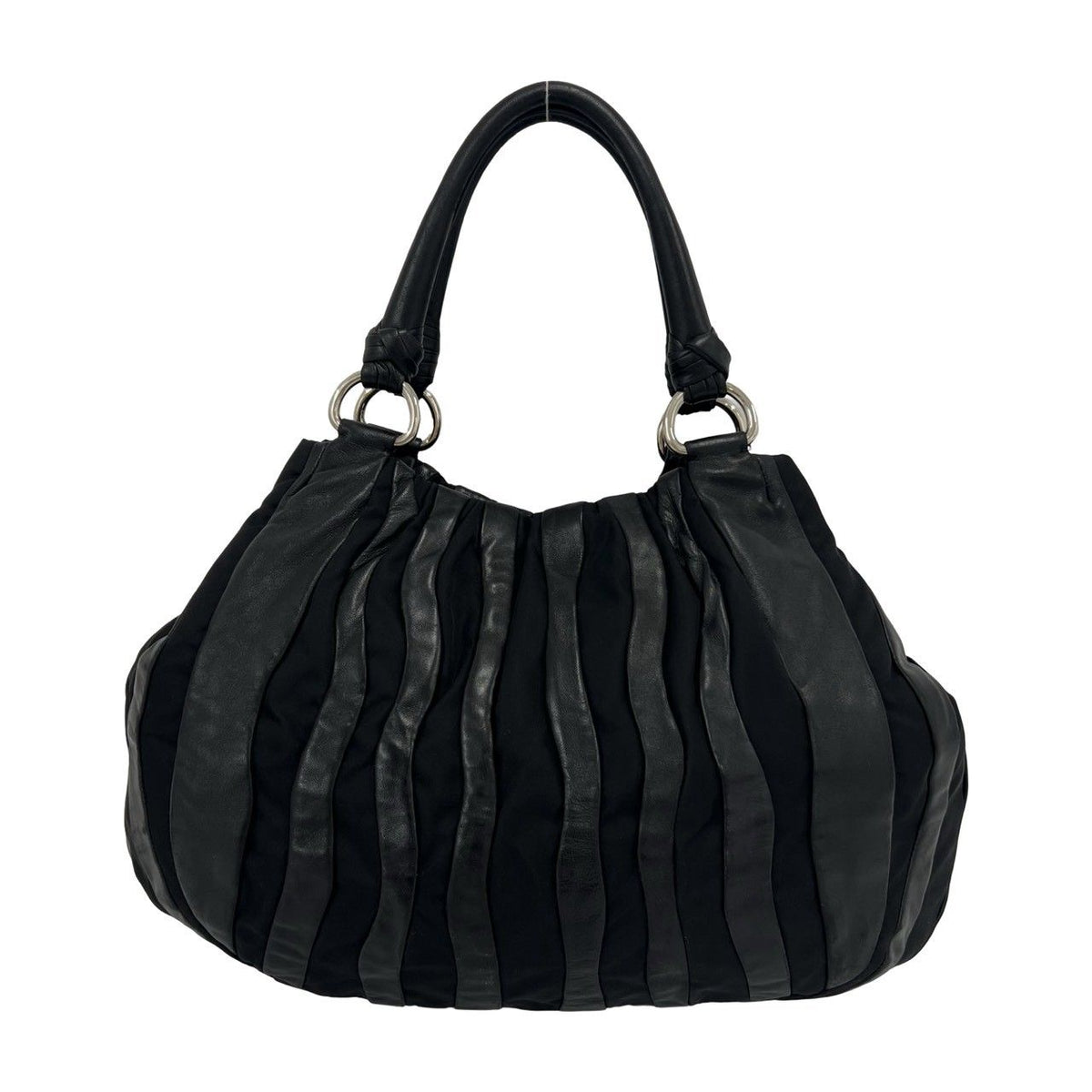 Prada Logo Stripe Tessuto Nylon Nappa Leather Tote Bag Black — view 3