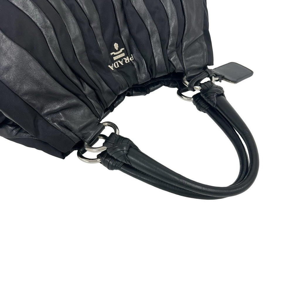 Prada Logo Stripe Tessuto Nylon Nappa Leather Tote Bag Black — view 4