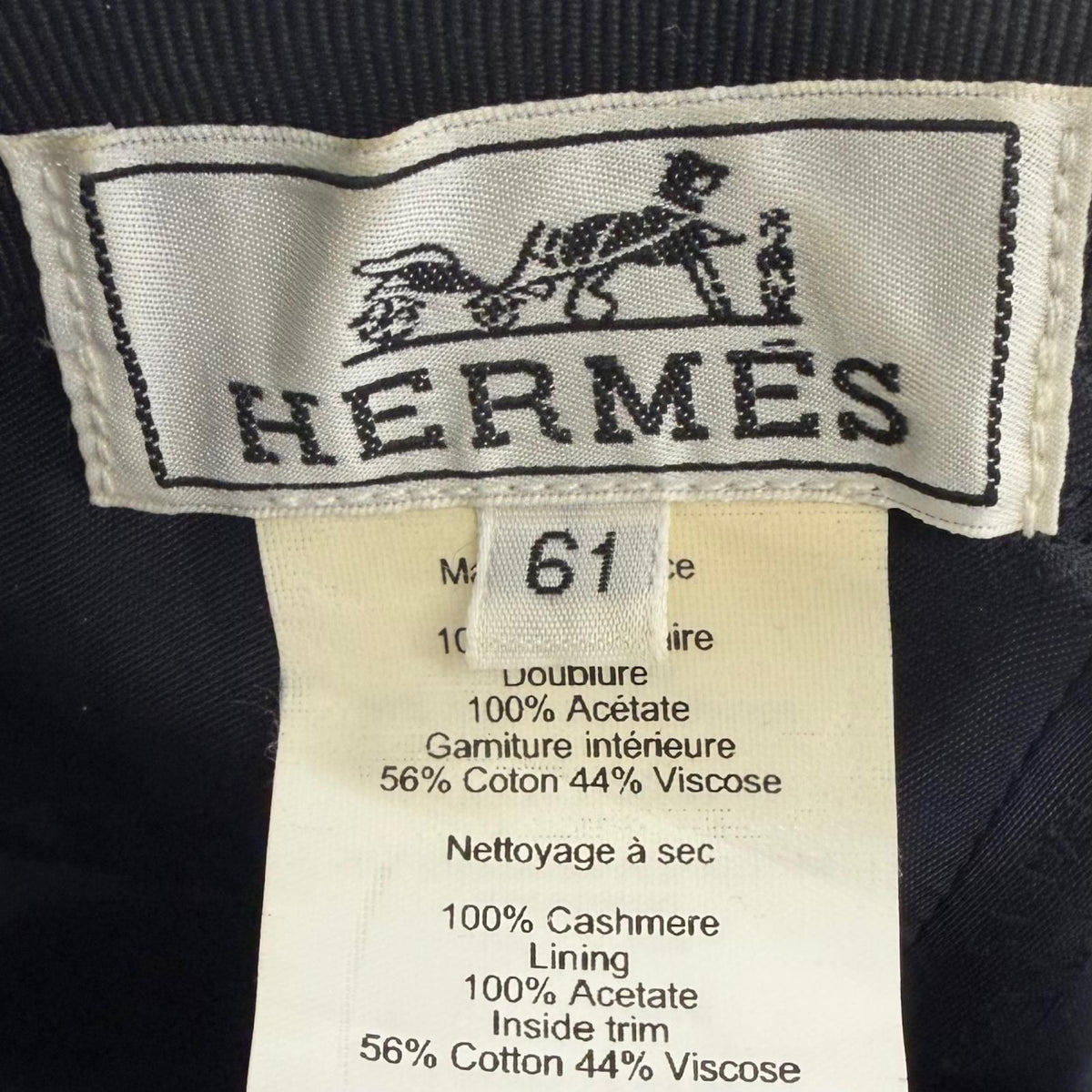 Hermes Cashmere 100% Nevada Cheval Au Trait Cap Navy 61 Hat — view 8