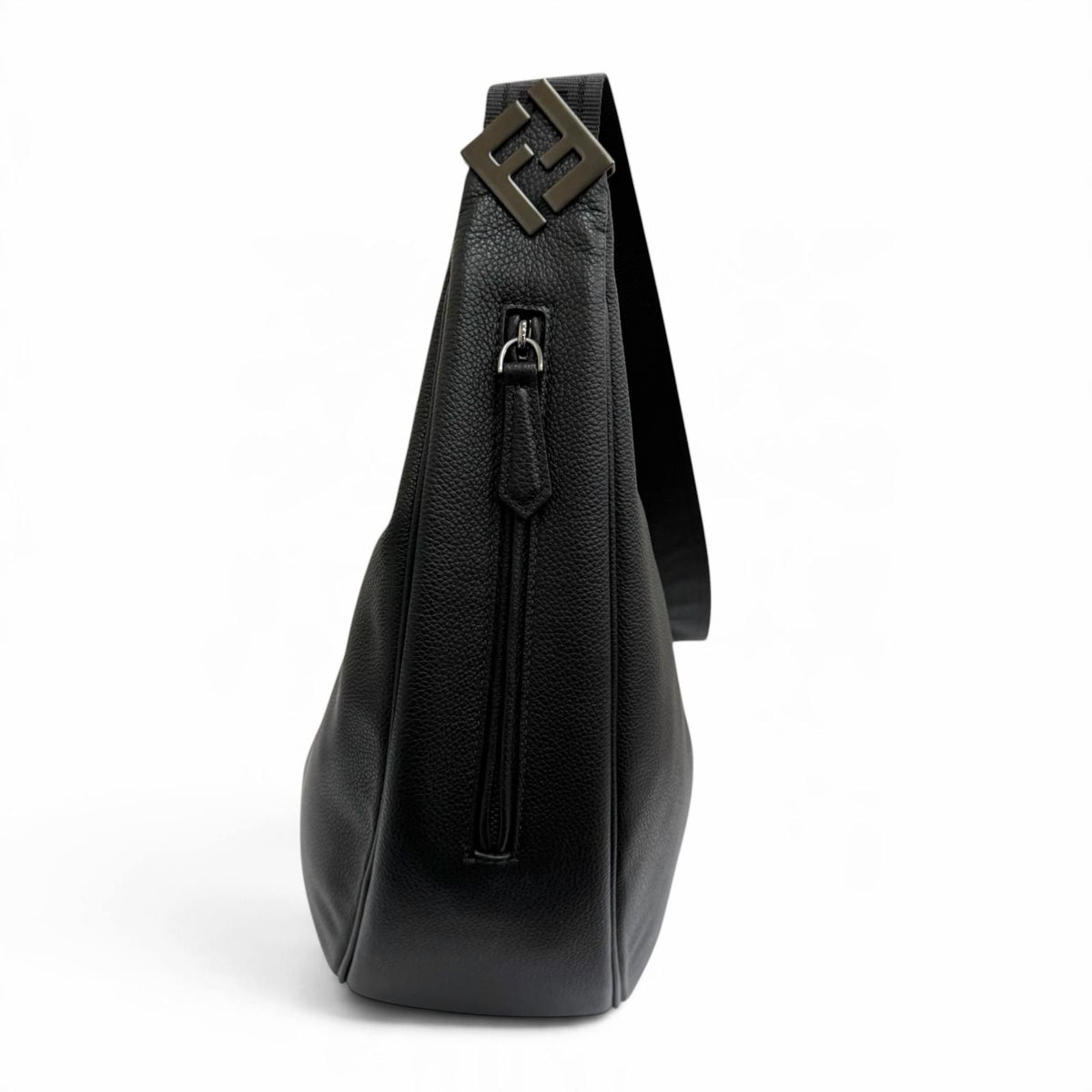 Fendi Leather Melon Large FF Metal Crossbody Hobo Shoulder Bag Black — view 6