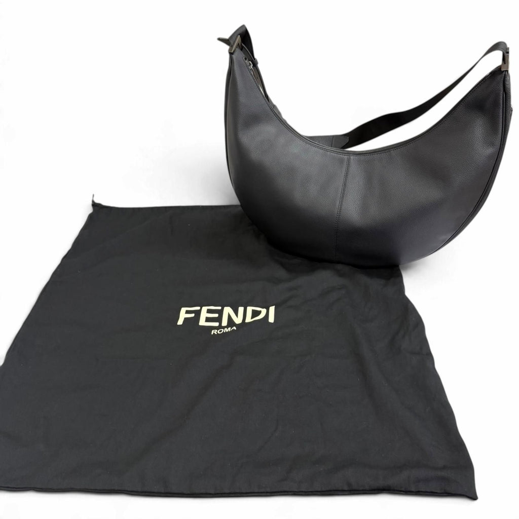 Fendi Leather Melon Large FF Metal Crossbody Hobo Shoulder Bag Black — view 2