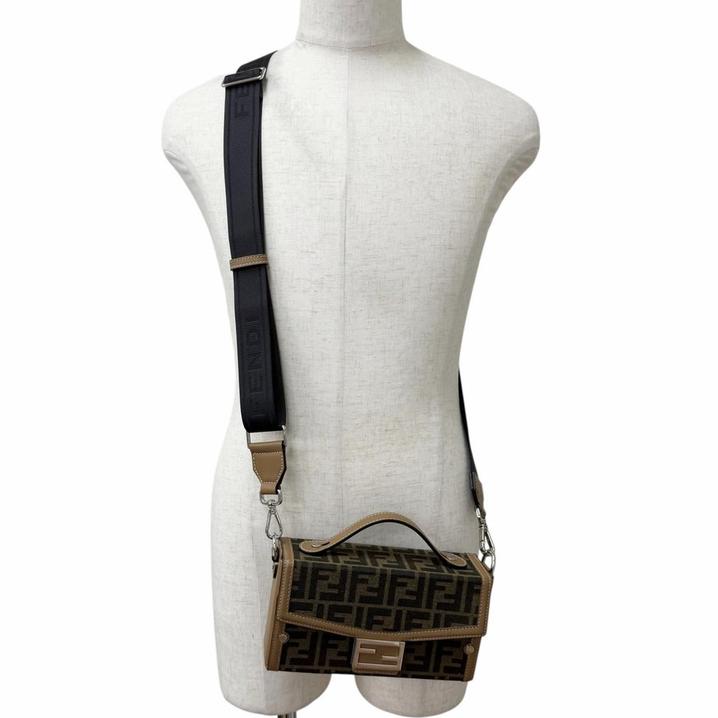 Fendi FF Canvas Leather Zucca Pattern Soft Trunk 2-Way Baguette Bag Brown — view 2