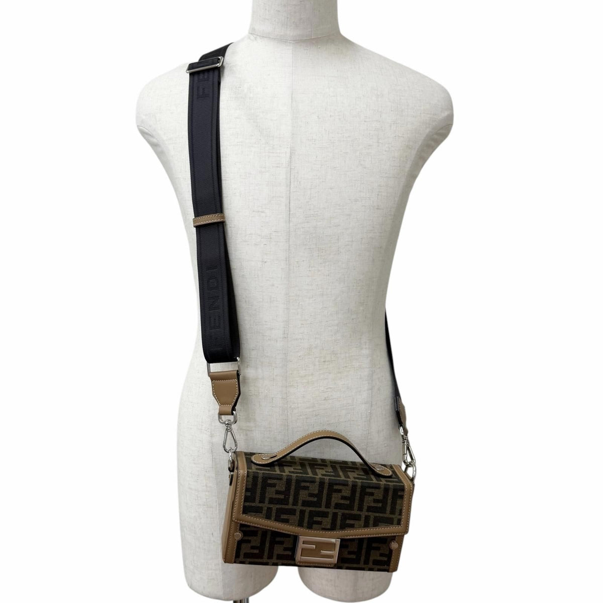 Fendi FF Canvas Leather Zucca Pattern Soft Trunk 2-Way Baguette Bag Brown — view 2