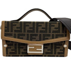 Fendi FF Canvas Leather Zucca Pattern Soft Trunk 2-Way Baguette Bag Brown