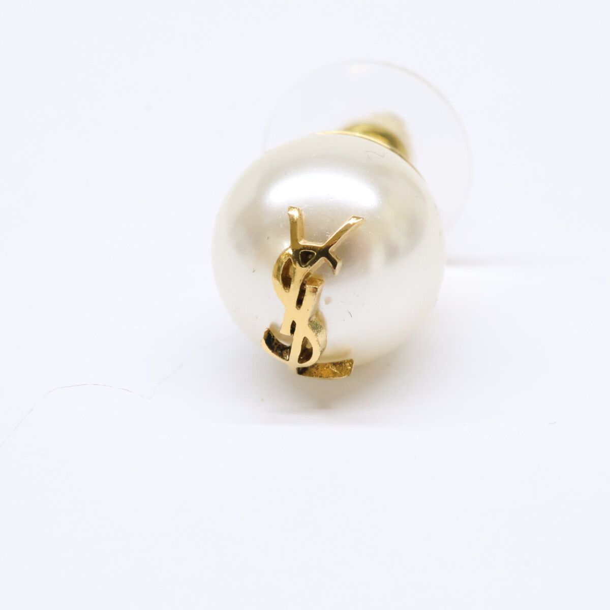 Saint Laurent Paris Cassandra Logo Asymmetric Glass Pearl Earrings — view 7