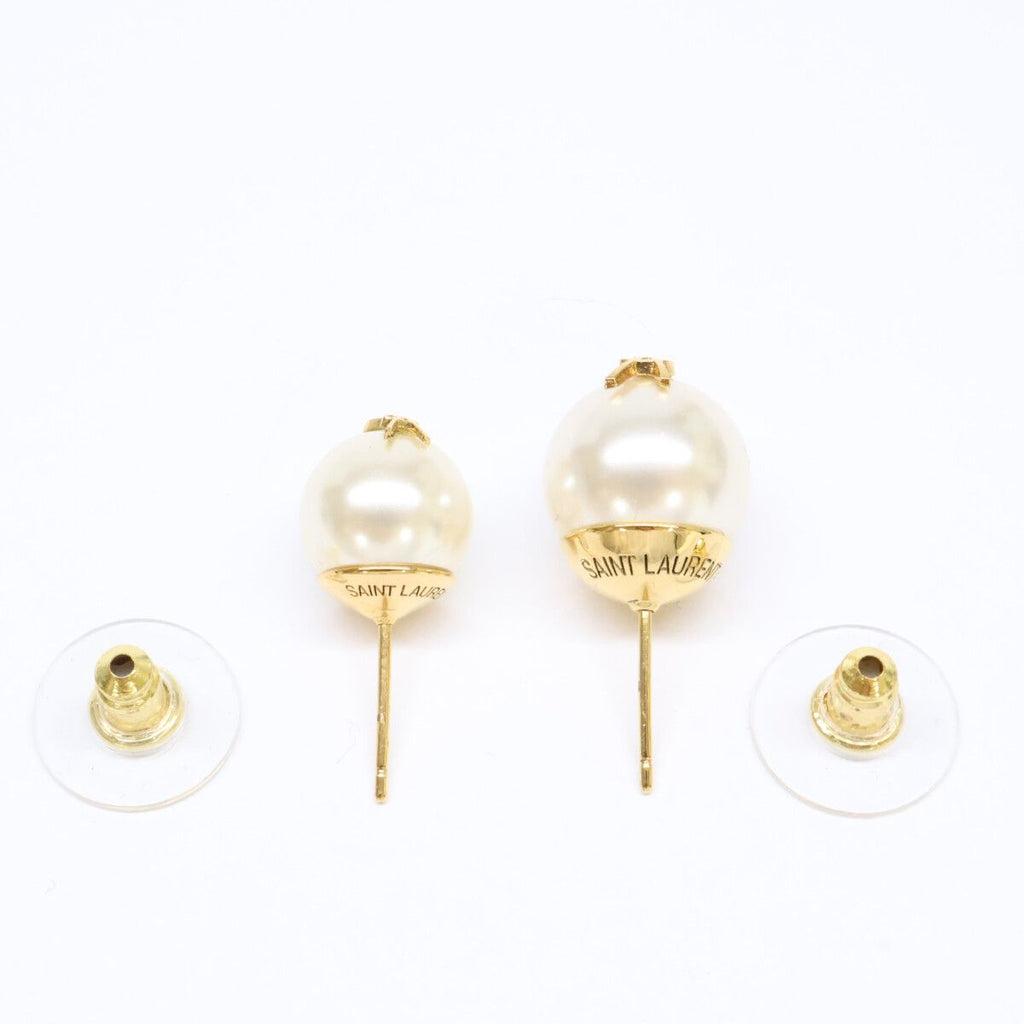 Saint Laurent Paris Cassandra Logo Asymmetric Glass Pearl Earrings — view 5