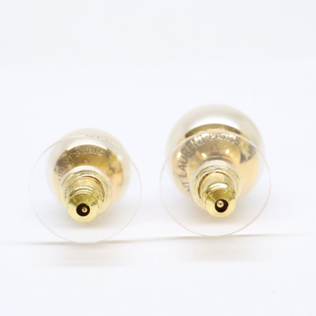 Saint Laurent Paris Cassandra Logo Asymmetric Glass Pearl Earrings — view 3