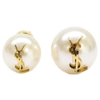 Saint Laurent Paris Cassandra Logo Asymmetric Glass Pearl Earrings