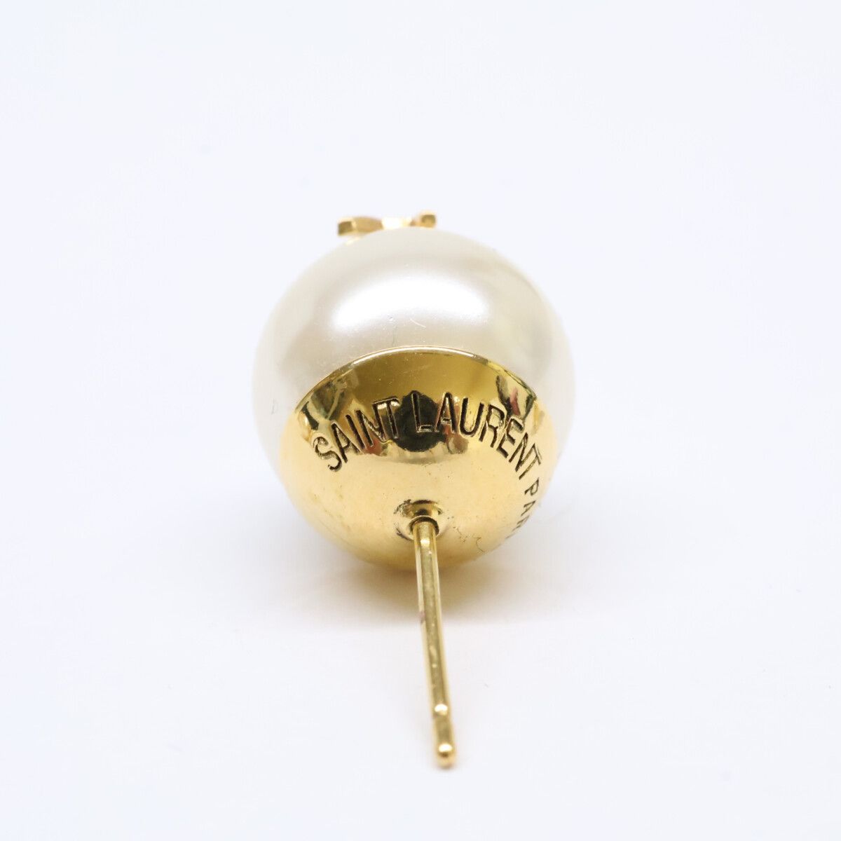 Saint Laurent Paris Cassandra Logo Asymmetric Glass Pearl Earrings — view 6