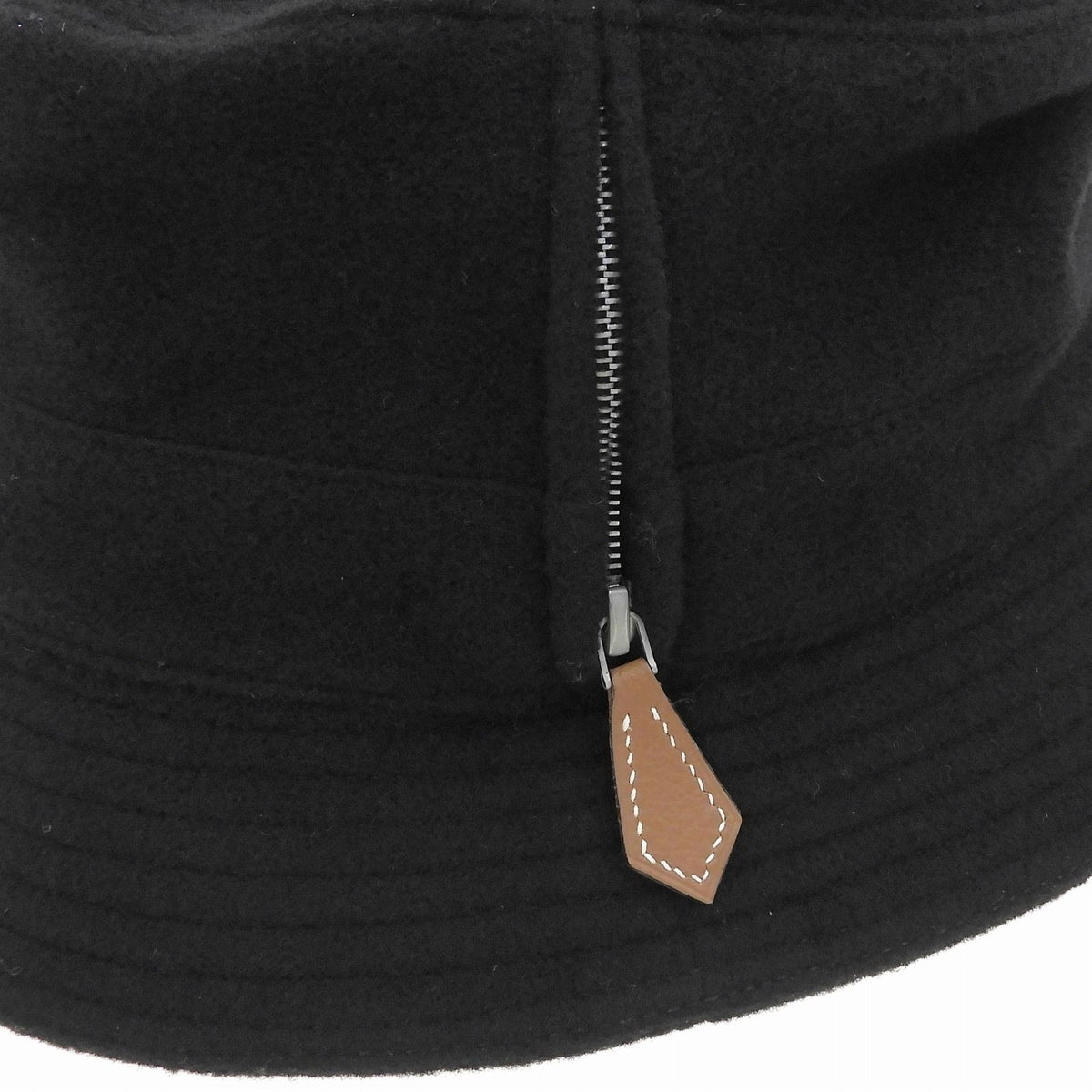 Hermes Wool Cashmere Blend Pull Side Zip Bucket Hat Black 56 — view 6