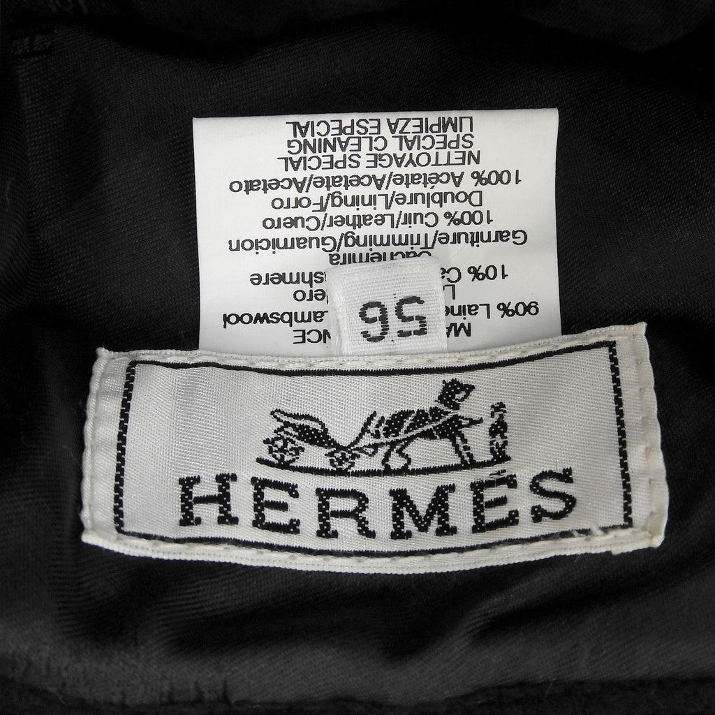 Hermes Wool Cashmere Blend Pull Side Zip Bucket Hat Black 56 — view 7